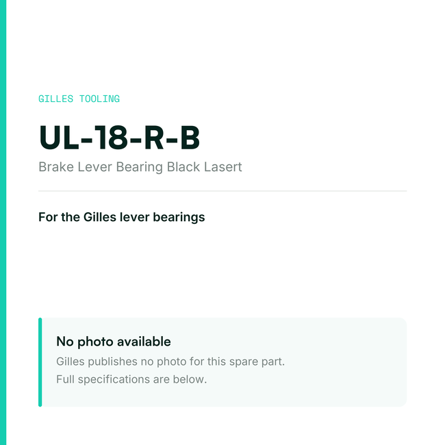Gilles Brake Lever Bearing Black Lasert – UL-18-R-B, data card, no manufacturer photo available