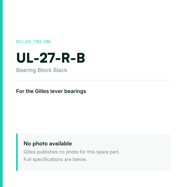 Gilles Bearing Block Black – UL-27-R-B, data card, no manufacturer photo available
