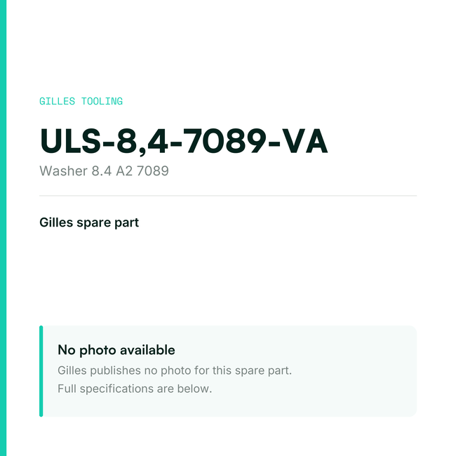 Gilles Washer 8.4 A2 7089 – ULS-8,4-7089-VA, data card, no manufacturer photo available