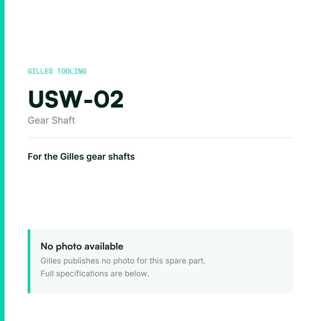 Gilles Gear Shaft – USW-02, data card, no manufacturer photo available
