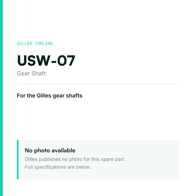 Gilles Gear Shaft – USW-07, data card, no manufacturer photo available