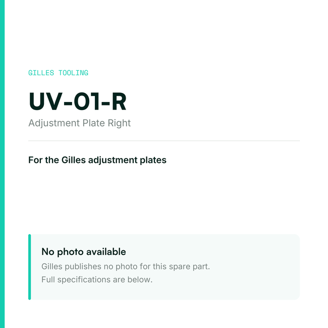 Gilles Adjustment Plate Right – UV-01-R, data card, no manufacturer photo available