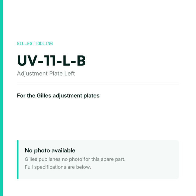 Gilles Adjustment Plate Left – UV-11-L-B, data card, no manufacturer photo available
