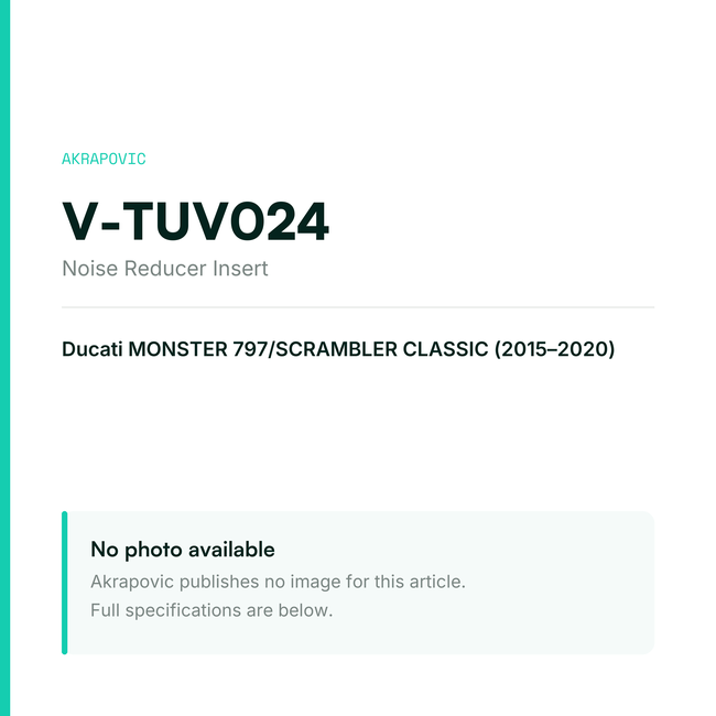 Akrapovic Noise Reducer Insert V-TUV024 — placeholder, no manufacturer photo available