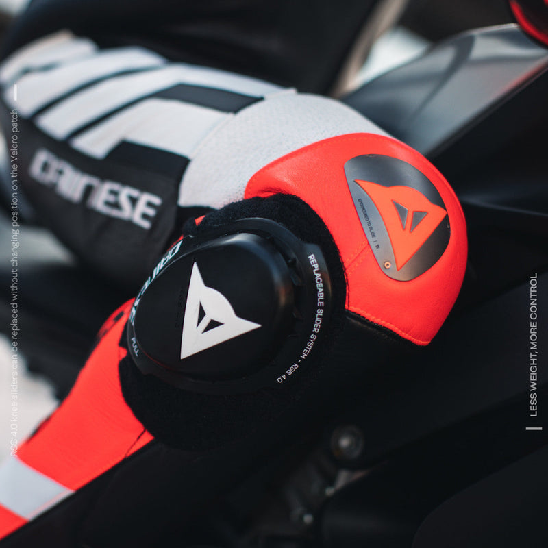 Dainese Mugello 3 Perf. D-AIR® men's one-piece leather race suit in black and red