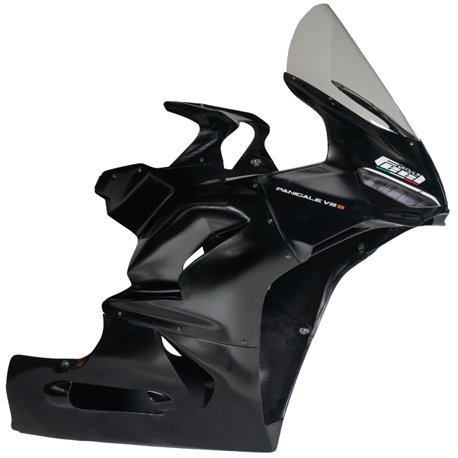 Feel Racing FR.013.KIT avio fiber race fairing assembled for the Ducati Panigale V2 890 — nose, side panel, belly pan and screen