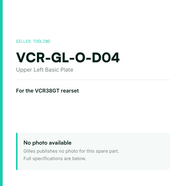 Gilles Upper Left Basic Plate – VCR-GL-O-D04, data card, no manufacturer photo available