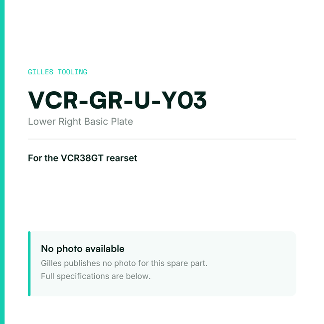 Gilles Lower Right Basic Plate – VCR-GR-U-Y03, data card, no manufacturer photo available