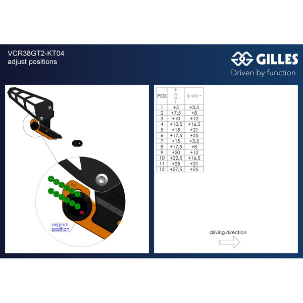 Gilles VCR38GT2 rearset VCR38GT2-KT04, adjustment table