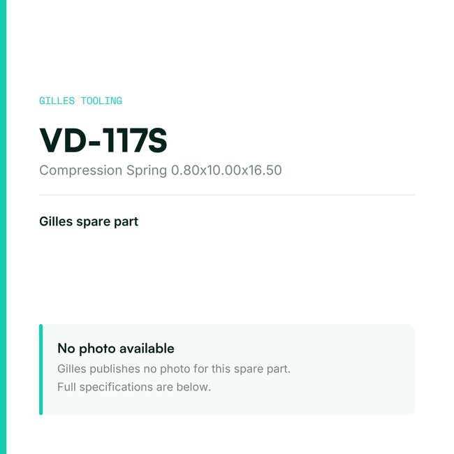 Gilles Compression Spring 0.80x10.00x16.50 – VD-117S, data card, no manufacturer photo available