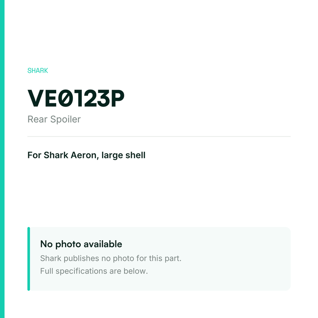 Shark Rear Spoiler for Aeron Large Shell – VE0123P — placeholder, no manufacturer photo available