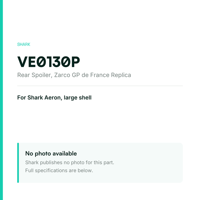 Shark Rear Spoiler for Aeron Large Shell – Zarco GP de France Replica – VE0130P — placeholder, no manufacturer photo available