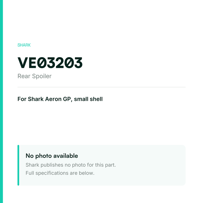 Shark Rear Spoiler for Aeron GP Small Shell – VE03203 — placeholder, no manufacturer photo available