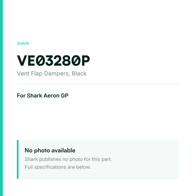 Shark Vent Flap Dampers for Aeron GP – Black – VE03280P — placeholder, no manufacturer photo available