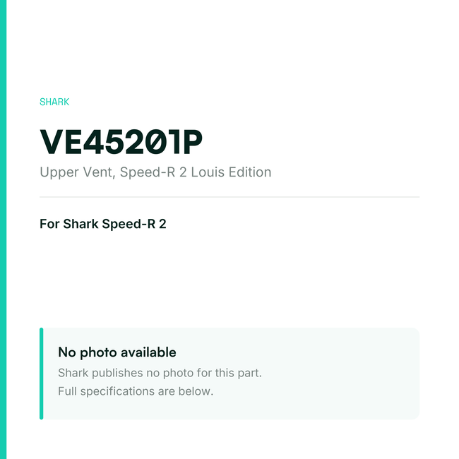 Shark Upper Vent for Speed-R 2 – Speed-R 2 Louis Edition – VE45201P — placeholder, no manufacturer photo available