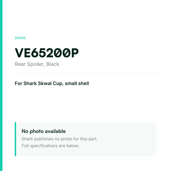 Shark Rear Spoiler for Skwal Cup Small Shell – Replacement, Black – VE65200P — placeholder, no manufacturer photo available