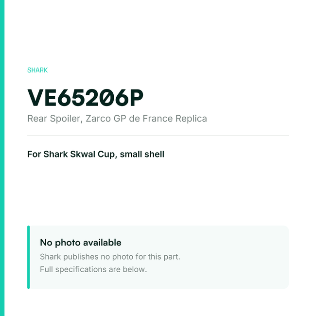 Shark Rear Spoiler for Skwal Cup Small Shell – Zarco GP de France Replica – VE65206P — placeholder, no manufacturer photo available