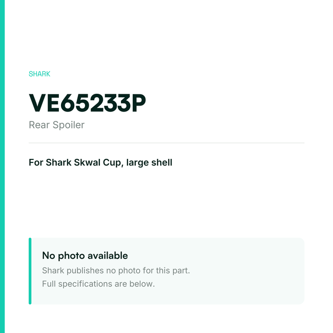 Shark Rear Spoiler for Skwal Cup Large Shell – VE65233P — placeholder, no manufacturer photo available