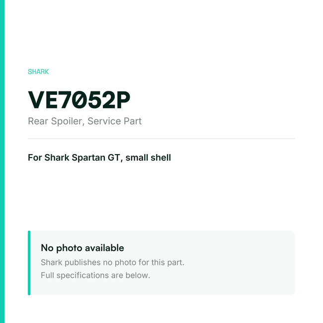 Shark Rear Spoiler for Spartan GT Small Shell – Service Part – VE7052P — placeholder, no manufacturer photo available