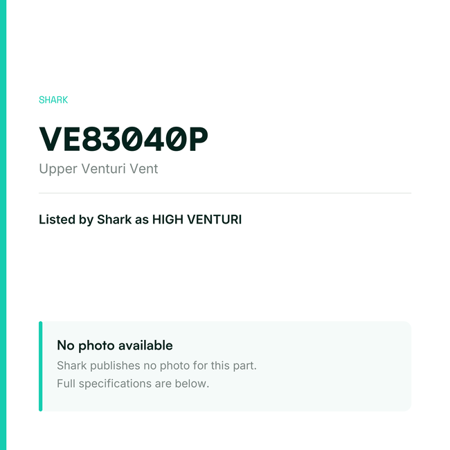 Shark Upper Venturi Vent – VE83040P — placeholder, no manufacturer photo available