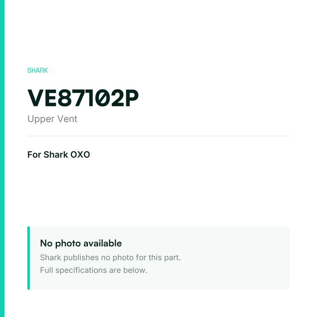 Shark Upper Vent for OXO – VE87102P — placeholder, no manufacturer photo available