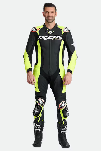IXON Vortex 3 one-piece perforated leather race suit men black neon yellow