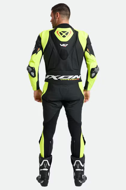 IXON Vortex 3 one-piece perforated leather race suit men black neon yellow
