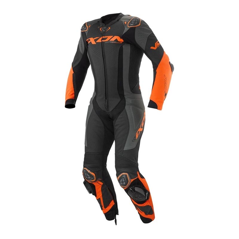 IXON Vortex 3 men's one-piece leather race suit in black, anthracite and orange