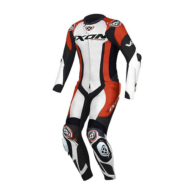 IXON Vortex 3 men's one-piece perforated leather race suit in white, black and red