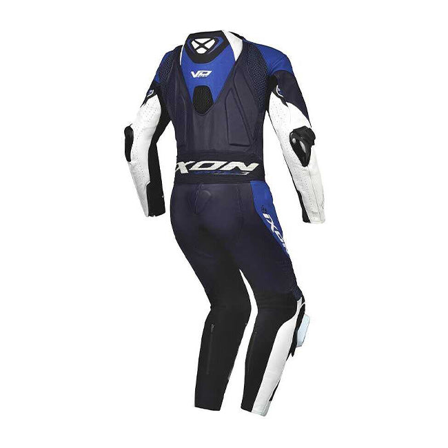 IXON Vortex 3 men's one-piece perforated leather race suit in white, grey and blue