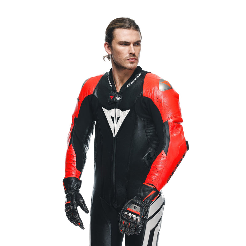 Dainese Mugello 3 Perf. D-AIR® men's one-piece leather race suit in black and red