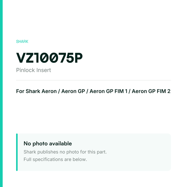 Shark Pinlock Insert for Aeron / Aeron GP / Aeron GP FIM 1 / Aeron GP FIM 2 – VZ10075P — placeholder, no manufacturer photo available