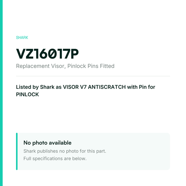 Shark Replacement Visor – Pinlock Pins Fitted – VZ16017P — placeholder, no manufacturer photo available