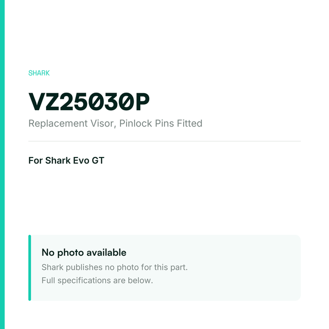 Shark Replacement Visor for Evo GT – Pinlock Pins Fitted – VZ25030P — placeholder, no manufacturer photo available