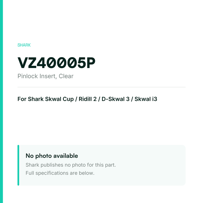 Shark Pinlock Insert for Skwal Cup / Ridill 2 / D-Skwal 3 / Skwal i3 – Clear – VZ40005P — placeholder, no manufacturer photo available