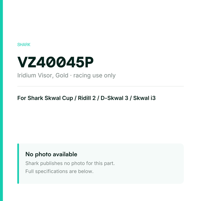 Shark Iridium Visor for Skwal Cup / Ridill 2 / D-Skwal 3 / Skwal i3 – Gold – VZ40045P — placeholder, no manufacturer photo available
