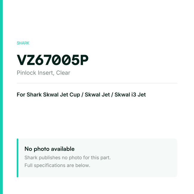 Shark Pinlock Insert for Skwal Jet Cup / Skwal Jet / Skwal i3 Jet – Clear – VZ67005P — placeholder, no manufacturer photo available
