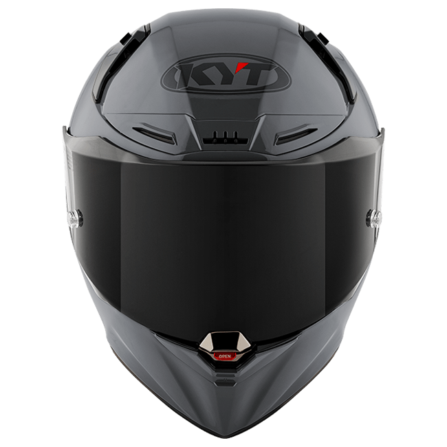 KYT R1R full-face racing helmet in plain grey, front three-quarter view