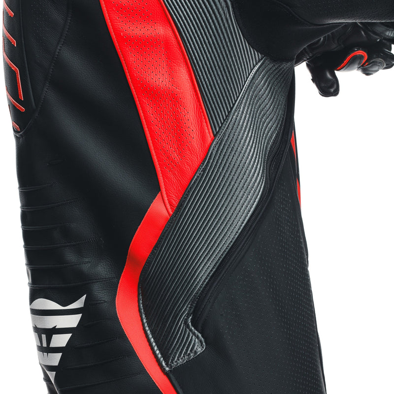 Dainese Audax D-ZIP one-piece leather racing suit in black and red, men's