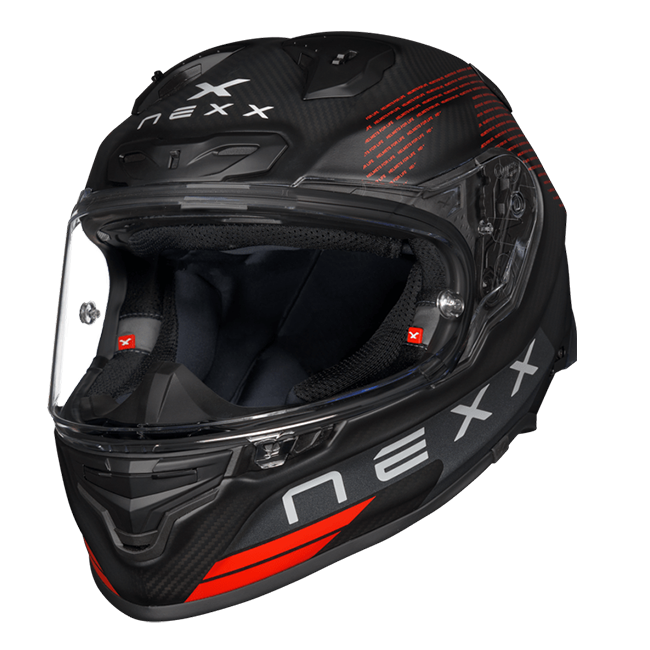 Nexx X.R3R Pro FIM Evo Carbon full-face helmet in matte black carbon finish