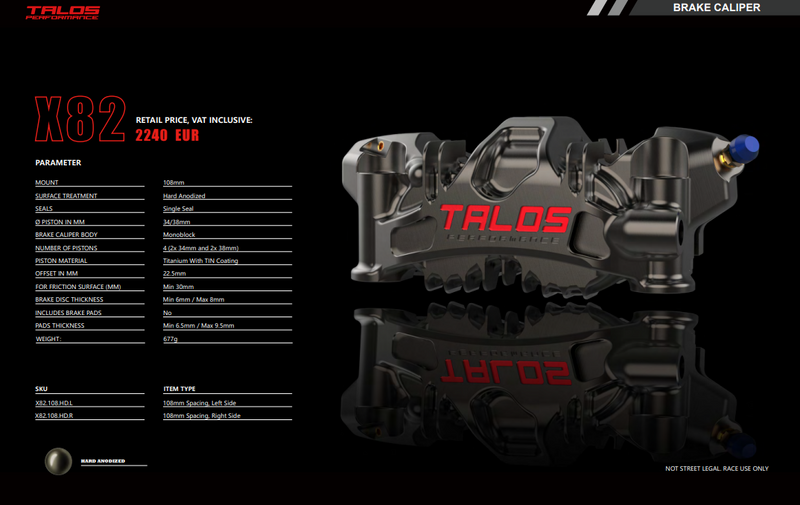 Talos X82 SBK monoblock brake caliper P4 34/38 108mm front left DLC finish