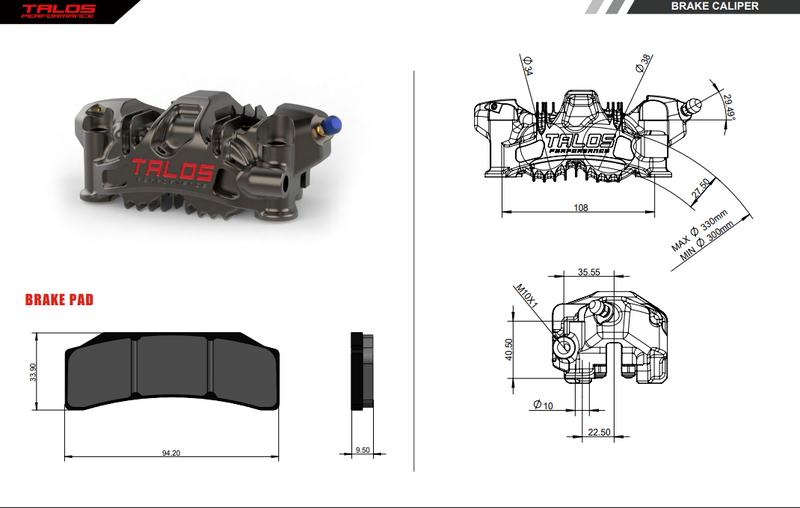 Talos X82 SBK monoblock race brake caliper front right DLC finish 108mm P4