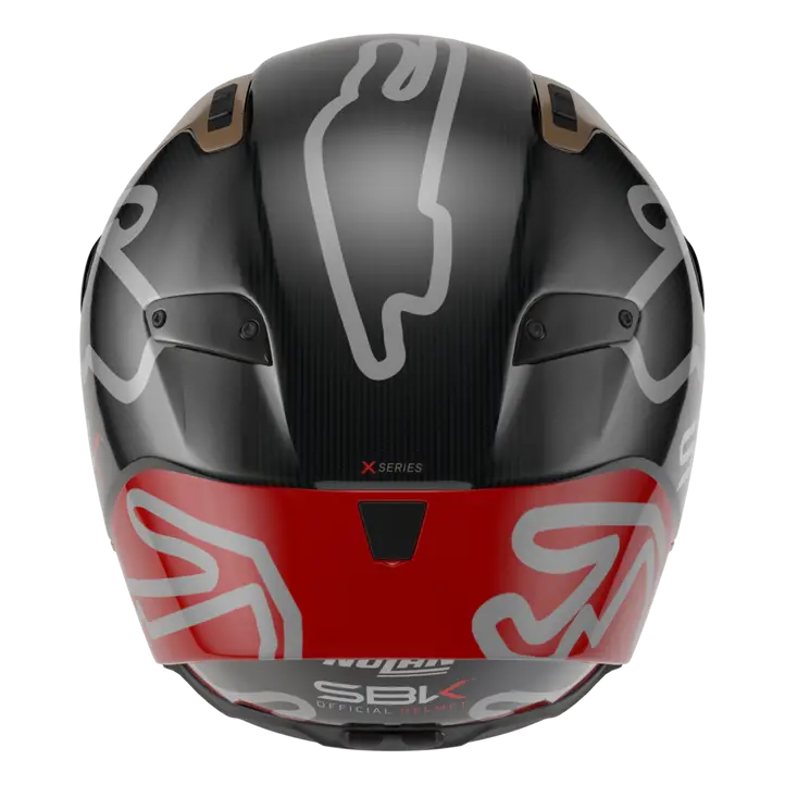Nolan X-804 RS Ultra Carbon full-face helmet in SBK 360 carbon, red and white livery