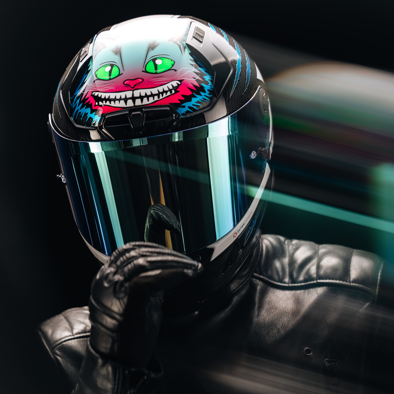 Nolan X-804 RS Ultra Carbon helmet Dom Herbertson Replica aquamarine white 382 – rider studio shot