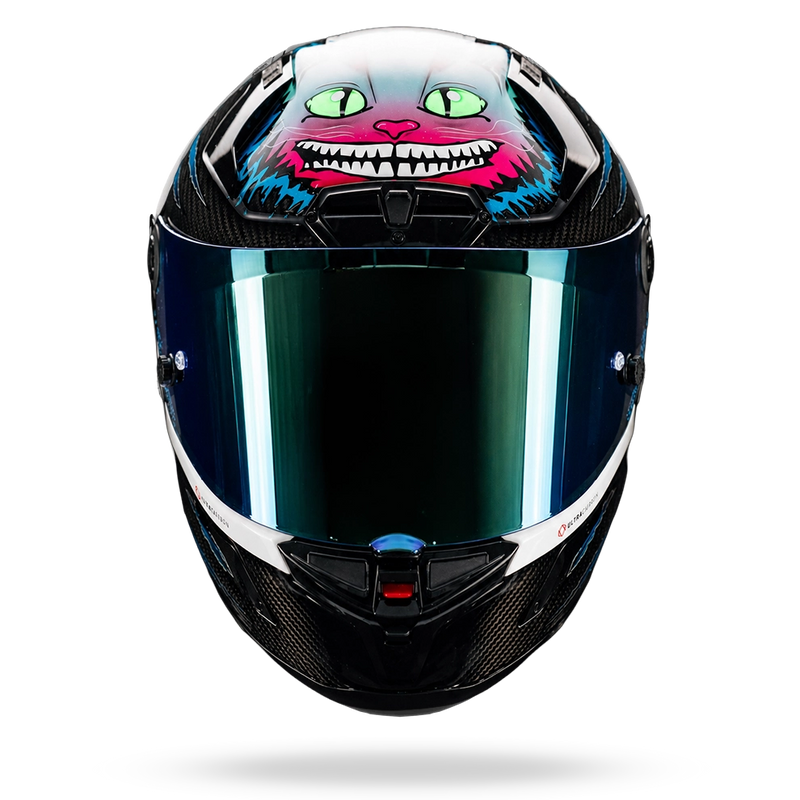 Nolan X-804 RS Ultra Carbon helmet Dom Herbertson Replica aquamarine white 382 – front view