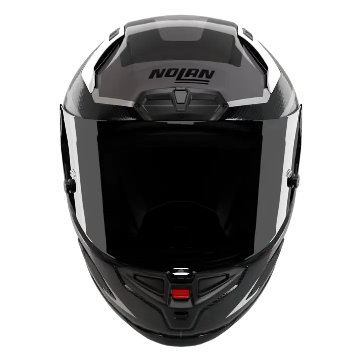 Nolan X-804 RS Ultra Carbon full-face helmet in Lesmo white, black and grey colourway