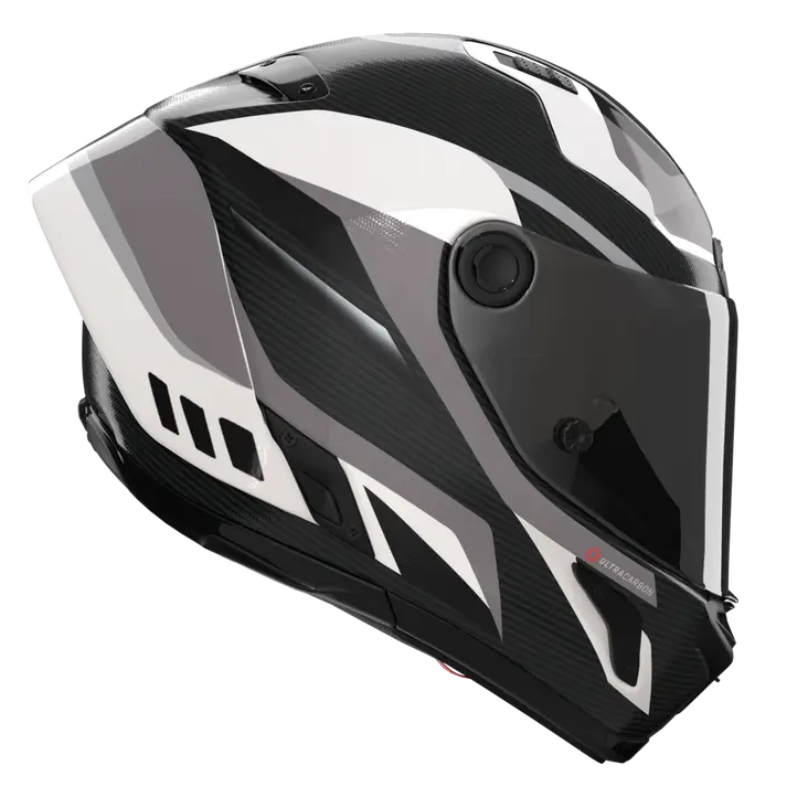 Nolan X-804 RS Ultra Carbon full-face helmet in Lesmo white, black and grey colourway