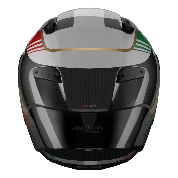 Nolan X-804 RS Ultra Carbon helmet in Piega Gold/Red/Green 367 graphic