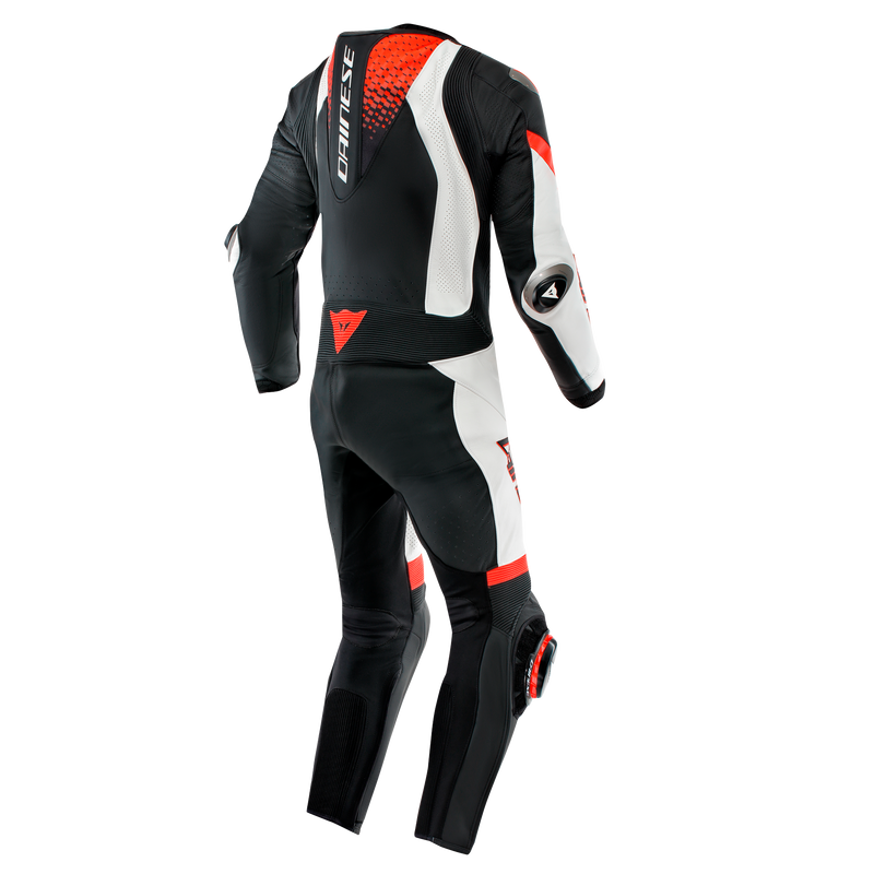 Dainese Laguna Seca 6 one-piece leather race suit in White/Red, men's perforated version