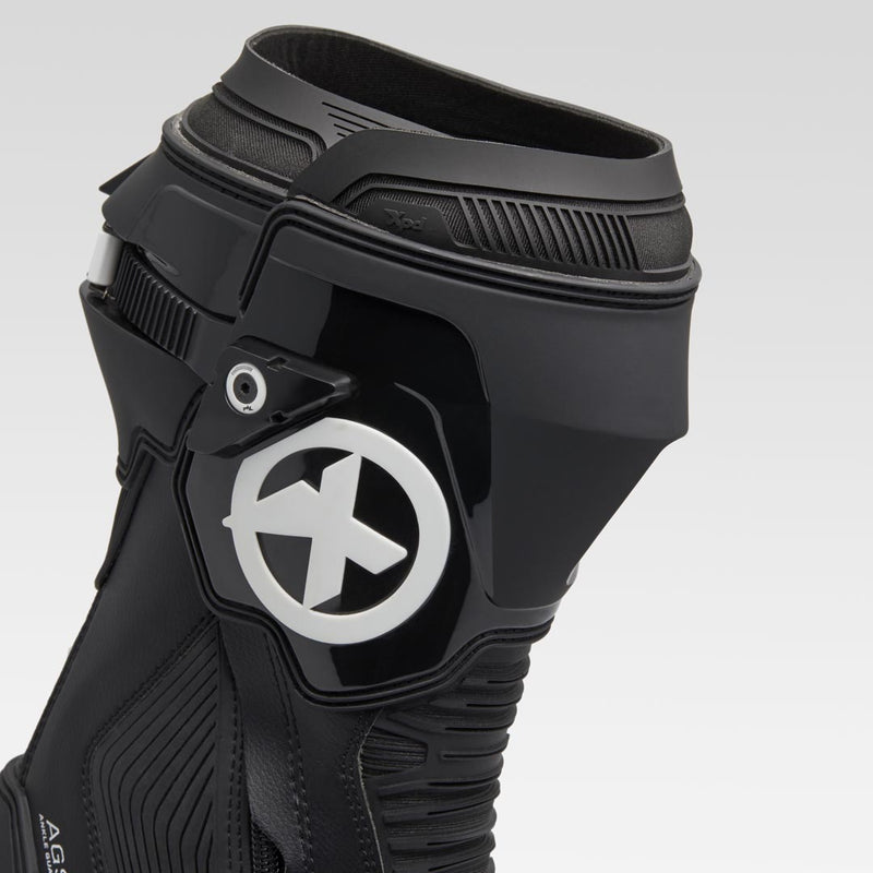 XPD XP9-R men's motorcycle boots in black, side view showing AGS3 ankle guard and racing sole